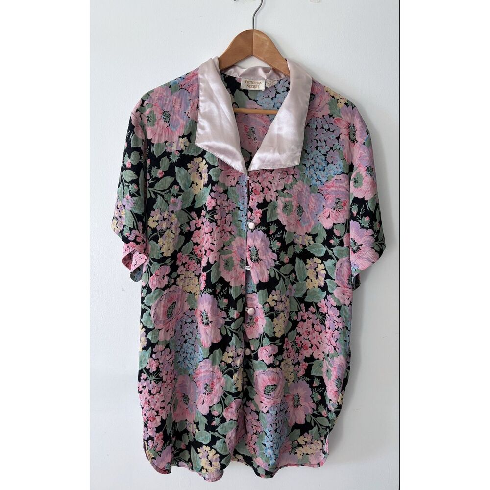 VICTORIA'S SECRET Vintage Gold Label Floral Sleep Button Up Shirt Womens Small